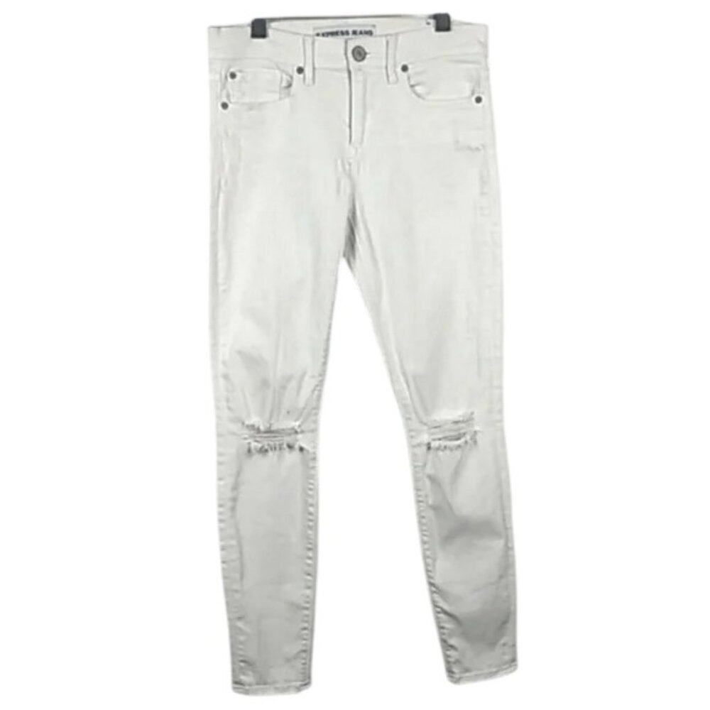 Express Mia Ankle Legging Jeans - White Destroyed, Mid Rise